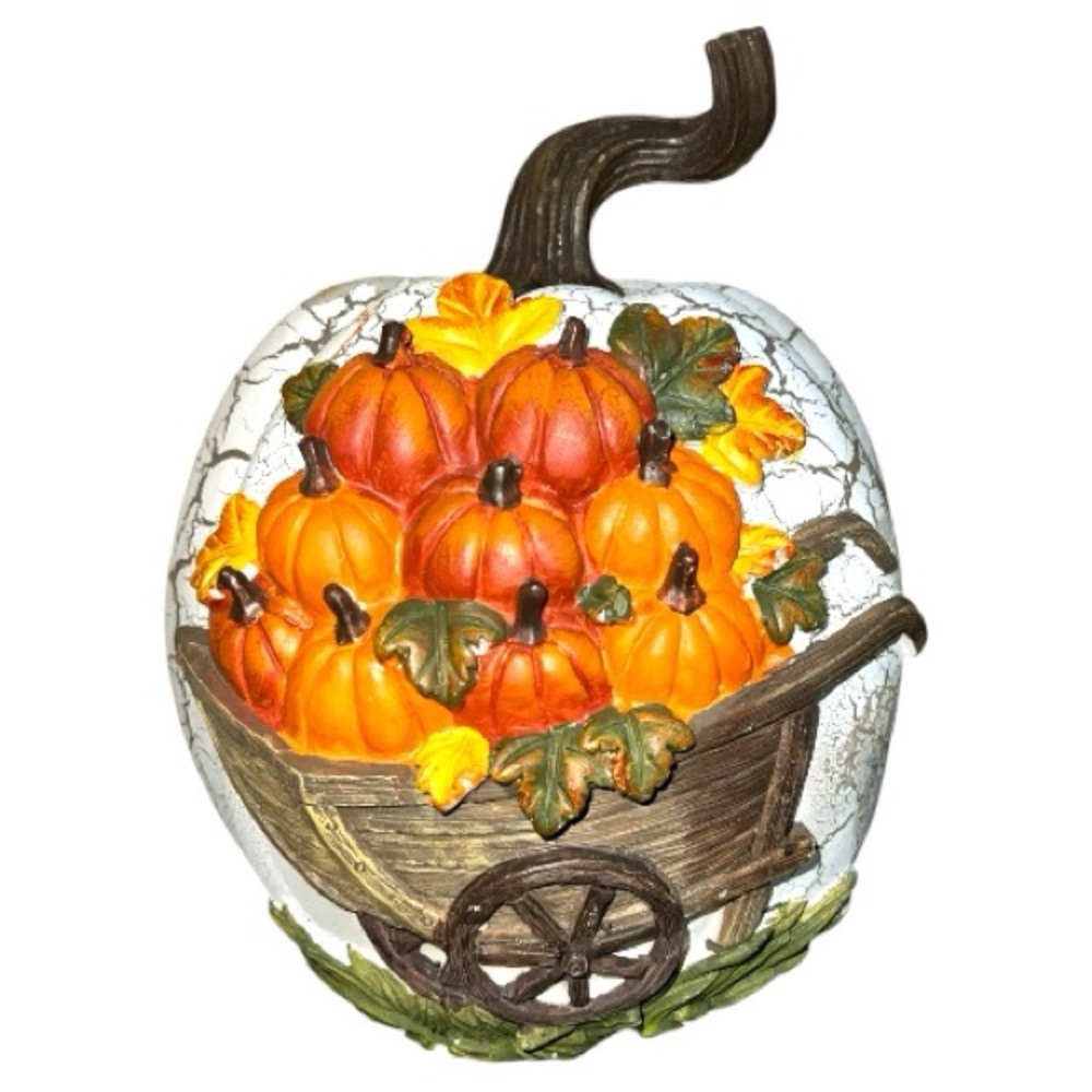 Decorative ceramic Pumpkin Wagon Ornament - Picture 3 of 6